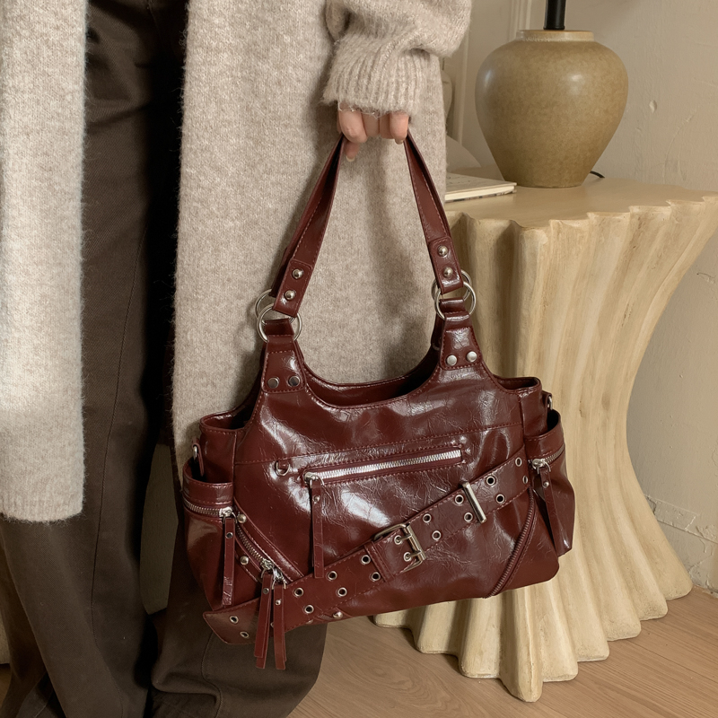 美式复古铆钉机车托特包