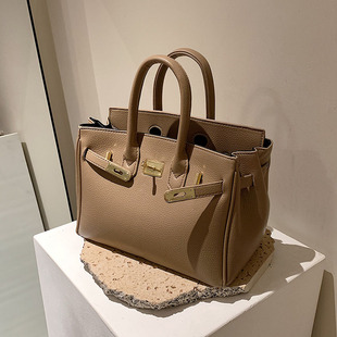 简约轻奢通勤铂金包高级感手提包大容量包包女2025新款 潮复古百搭
