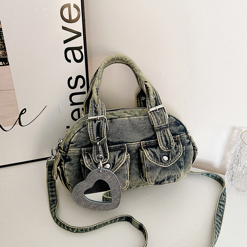 美式复古机车水洗牛仔手提包