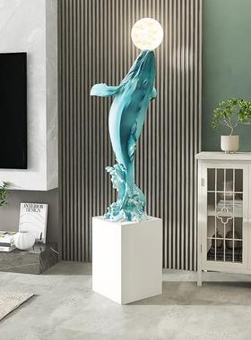 鲸鱼摆件客厅大型落地玄关电视柜沙发旁边装饰品乔迁新居开业礼品