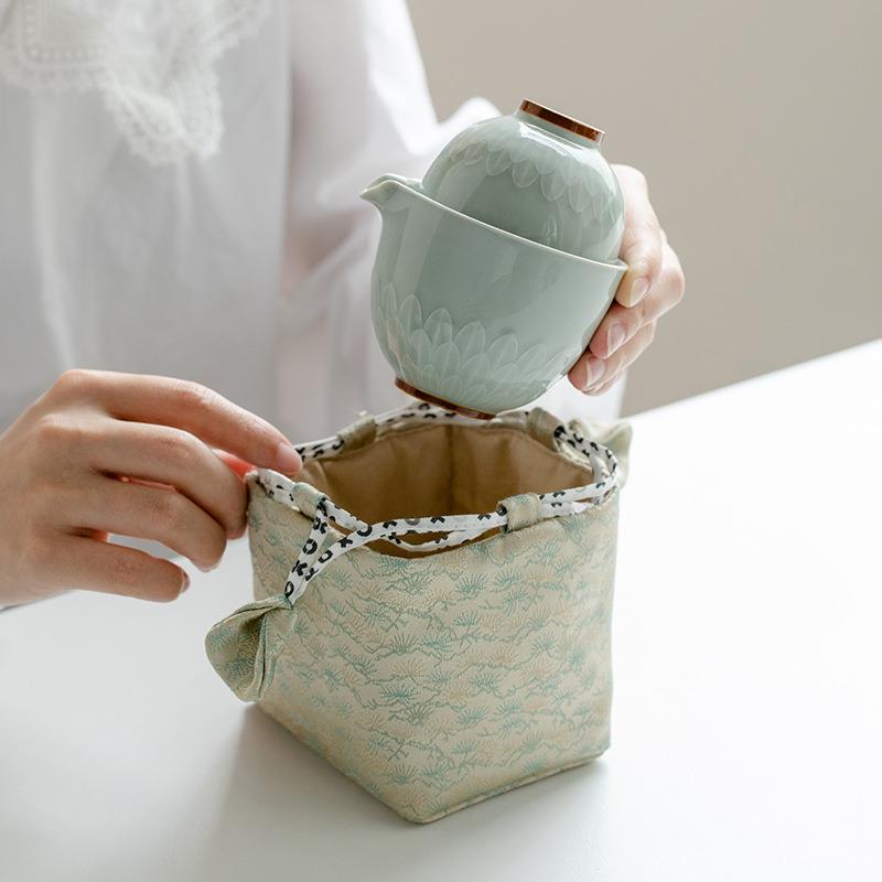 青瓷莲瓣户外旅行茶具快客杯套装便携式包一壶二杯单人功夫泡茶
