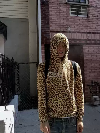 (Rare) Opium Celi Leopard Print Street Style Youthful Fit Hooded Sweatshirt Unisex