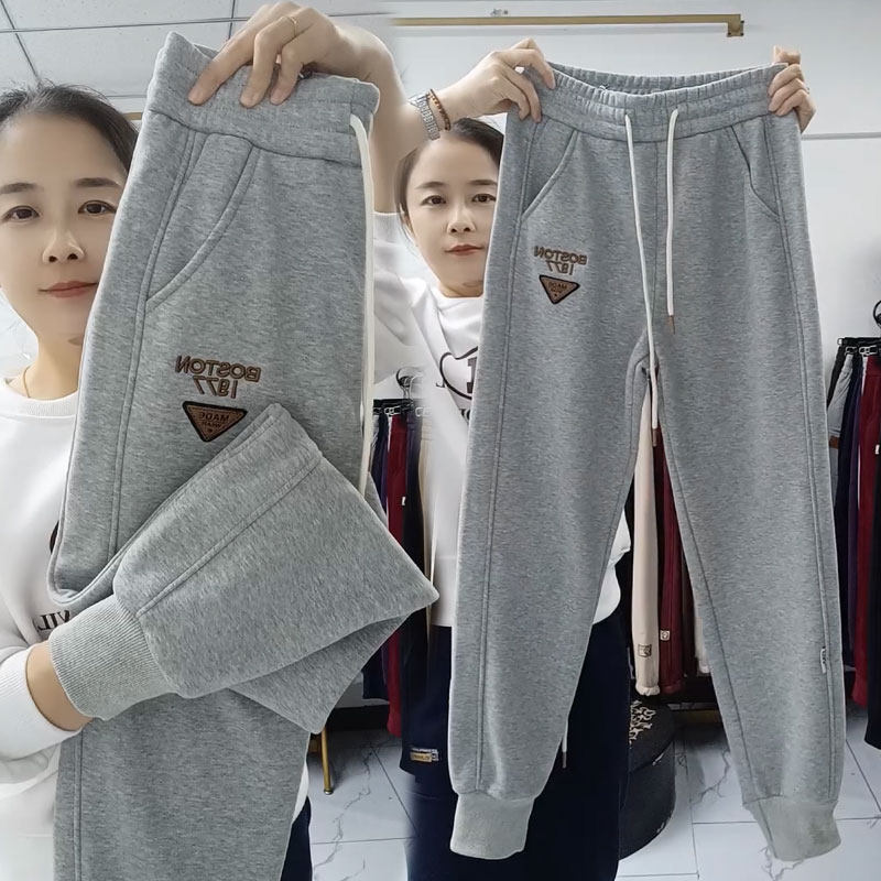 秋冬新款加绒休闲裤女2025时尚卫裤高腰显瘦束脚百搭运动裤哈伦裤