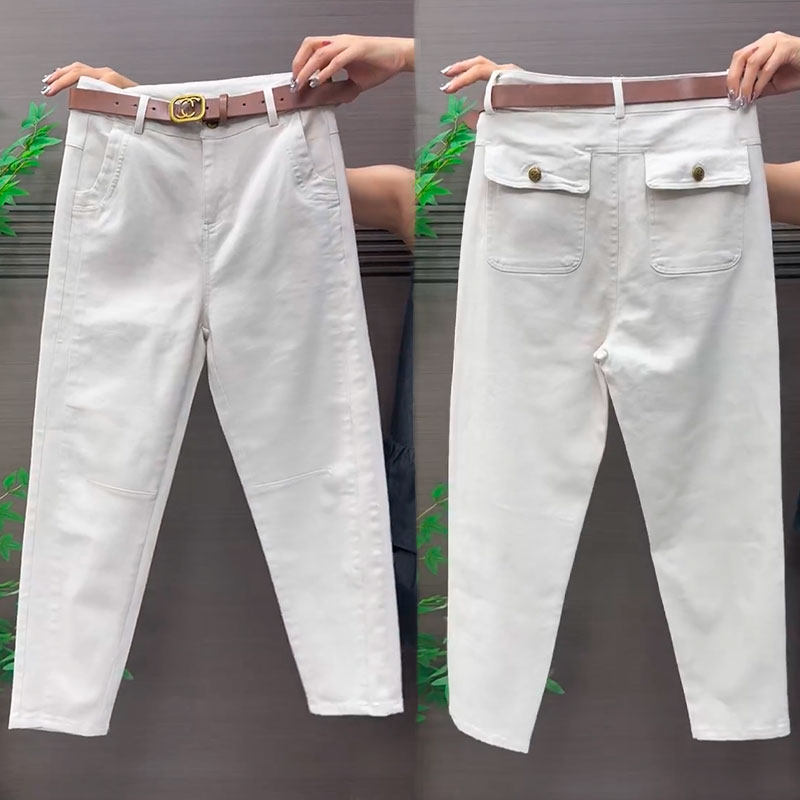 2026春季新款水洗棉休闲裤女高腰显瘦哈伦裤牛仔九分裤时尚小脚裤