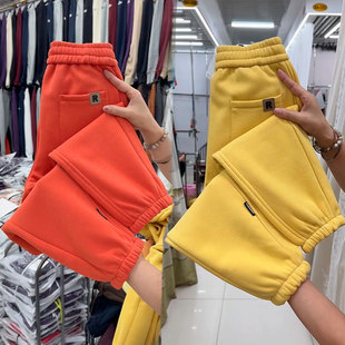 小个子加绒加厚休闲裤女冬季新款宽松显瘦哈伦裤高腰九分运动裤潮