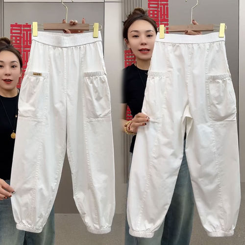 松紧腰九分水洗棉休闲哈伦裤