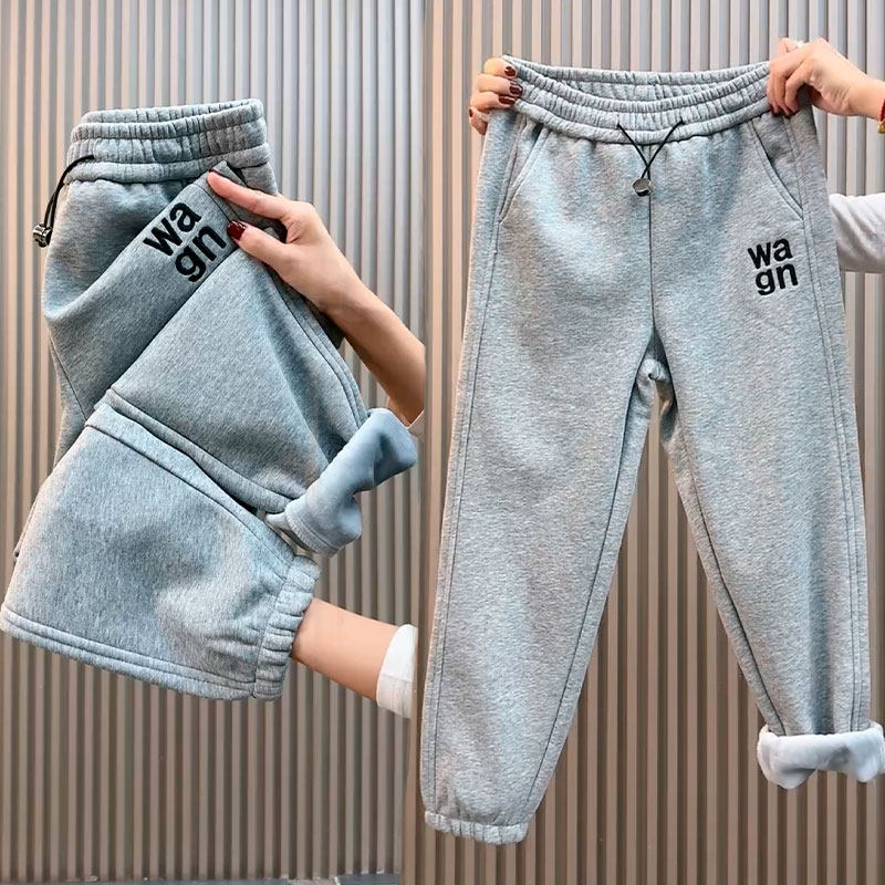 小个子灰色加绒休闲裤女冬季新款高腰九分裤百搭显瘦运动裤束脚裤