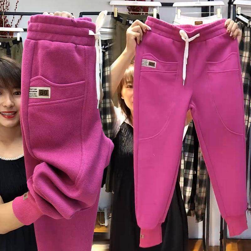 冬季新款加绒加厚哈伦裤女高腰宽松显瘦休闲裤时尚百搭束脚运动裤