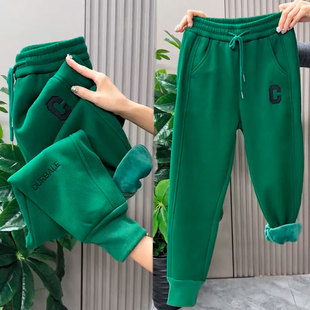 冬季新款加绒加厚哈伦裤女高腰显瘦休闲裤束脚百搭卫裤刺绣运动裤
