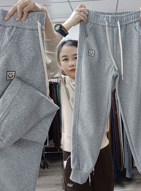 2026春季新款灰色休闲裤女宽松显瘦卫裤高腰束脚哈伦裤百搭运动裤
