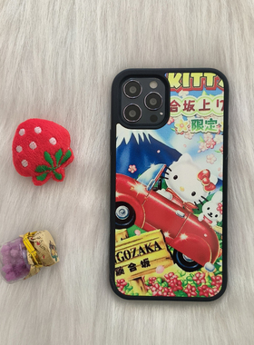 春季新款16pro超火开着红色车兜风的KITTY适用15plus苹果12promax金属细闪后背13高级感手机壳14/xr/78/11