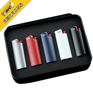 金属套机火石打火机气体打火机 5只礼盒法国比克BIC防爆 铁盒装