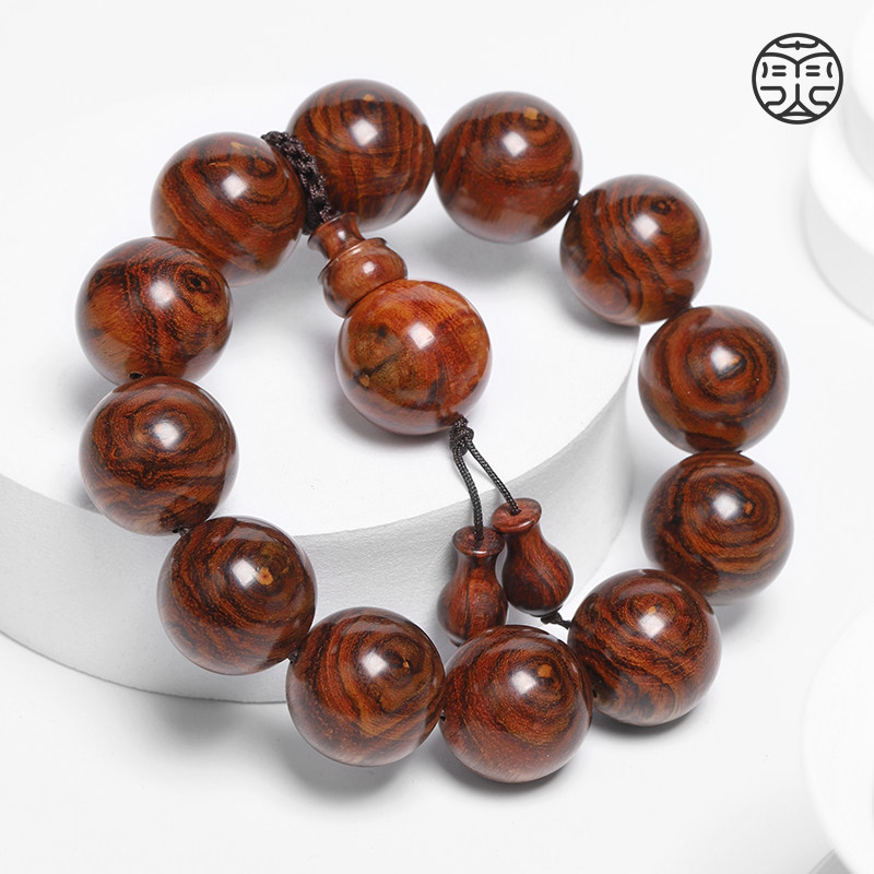 海南黄花梨2.0佛珠手串蝴蝶纹