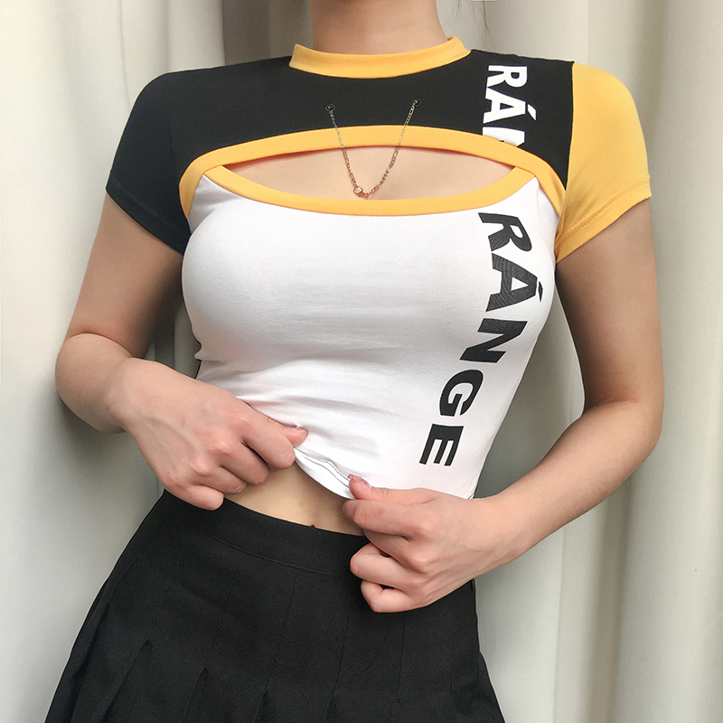 欧美风性感字母印花修身显瘦漏脐镂空短袖T恤夏季百搭运动上衣女在类目 女装/女士精品, T恤中 - 来自Buy2taobao.com提供专业的淘宝代购服务