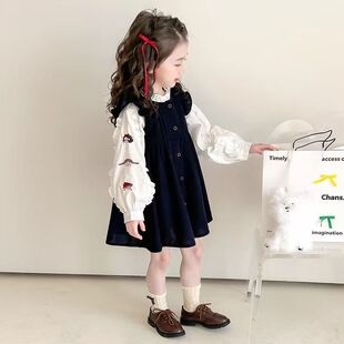 女童套装春秋季新款童装儿童洋气宝宝丸子连衣裙衬衣两件套