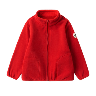 2龙之涵儿童摇粒绒上衣秋冬加厚双面亲子款中大童外套童装红色