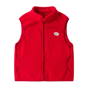 龙之涵儿童摇粒绒马甲秋冬加厚双面背心中大童亲子红色上衣童装