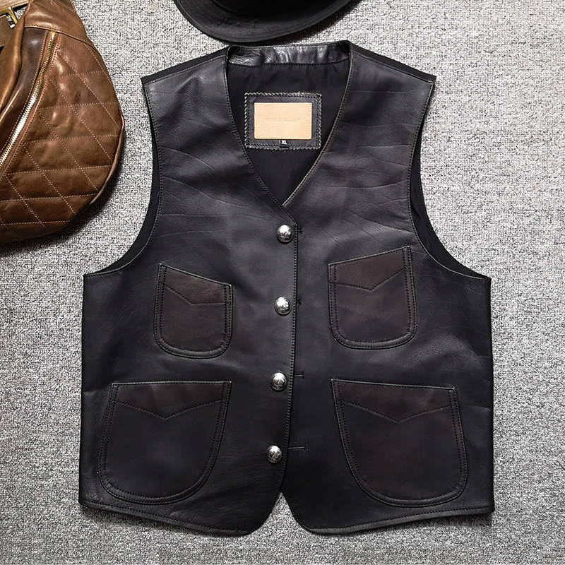 非rrl无领真皮水牛双色复古做旧工装多口袋皮马甲|msdalam kategori Pakaian Lelaki, Vest/Vest - dari Buy2taobao.com untuk memberikan perkhidmatan ejen Taobao profesional membeli