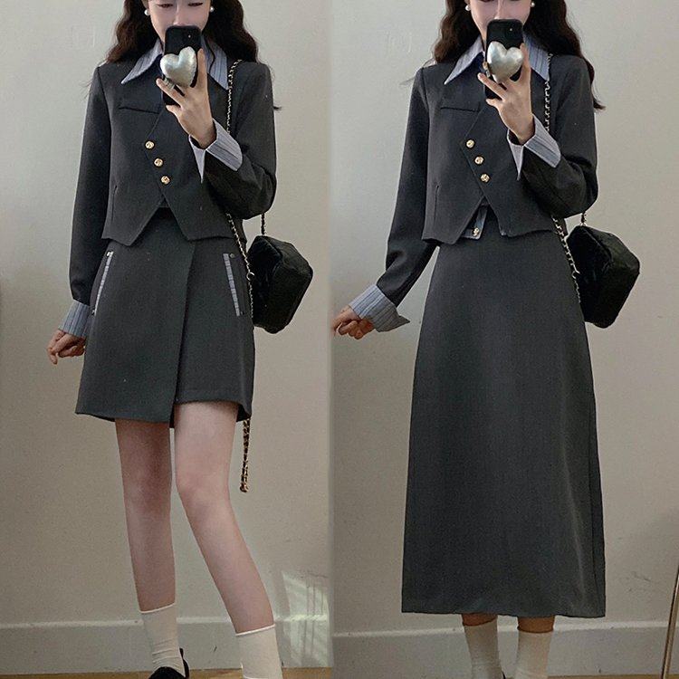 实拍~大码女装高级感通勤套装假两件西装外套高腰半身裙套装,女装/女士精品,大码套装,淘宝优惠券,粉丝福利购,淘宝优惠卷
