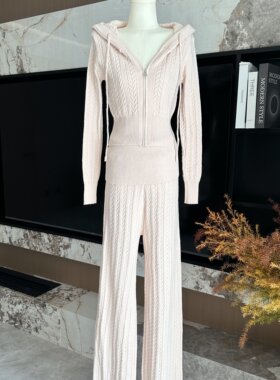 Okaaay时髦博主vibe'韩系慵懒针织连帽外套松弛感休闲裤套装