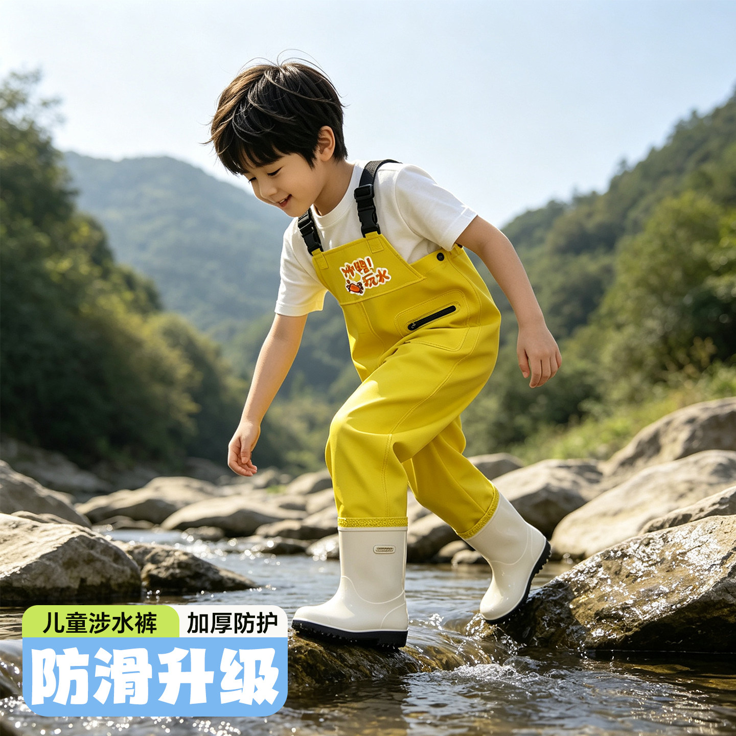 儿童赶海连体下水裤全身防水衣抓鱼沙滩雨裤一体幼儿园防水涉水服
