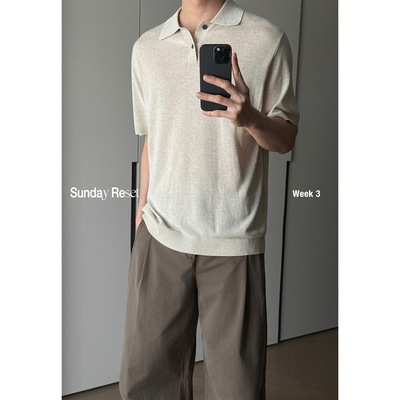 SDR天丝亚麻木纹牛角扣Polo衫
