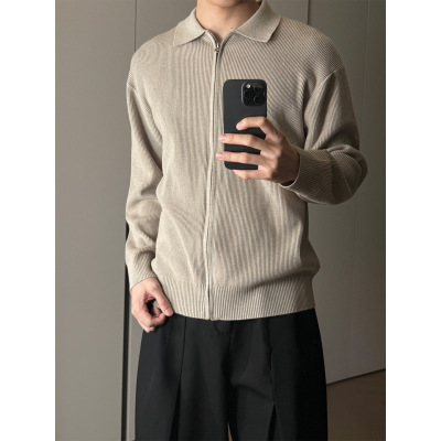 SDR螺纹肌理polo领短款开衫