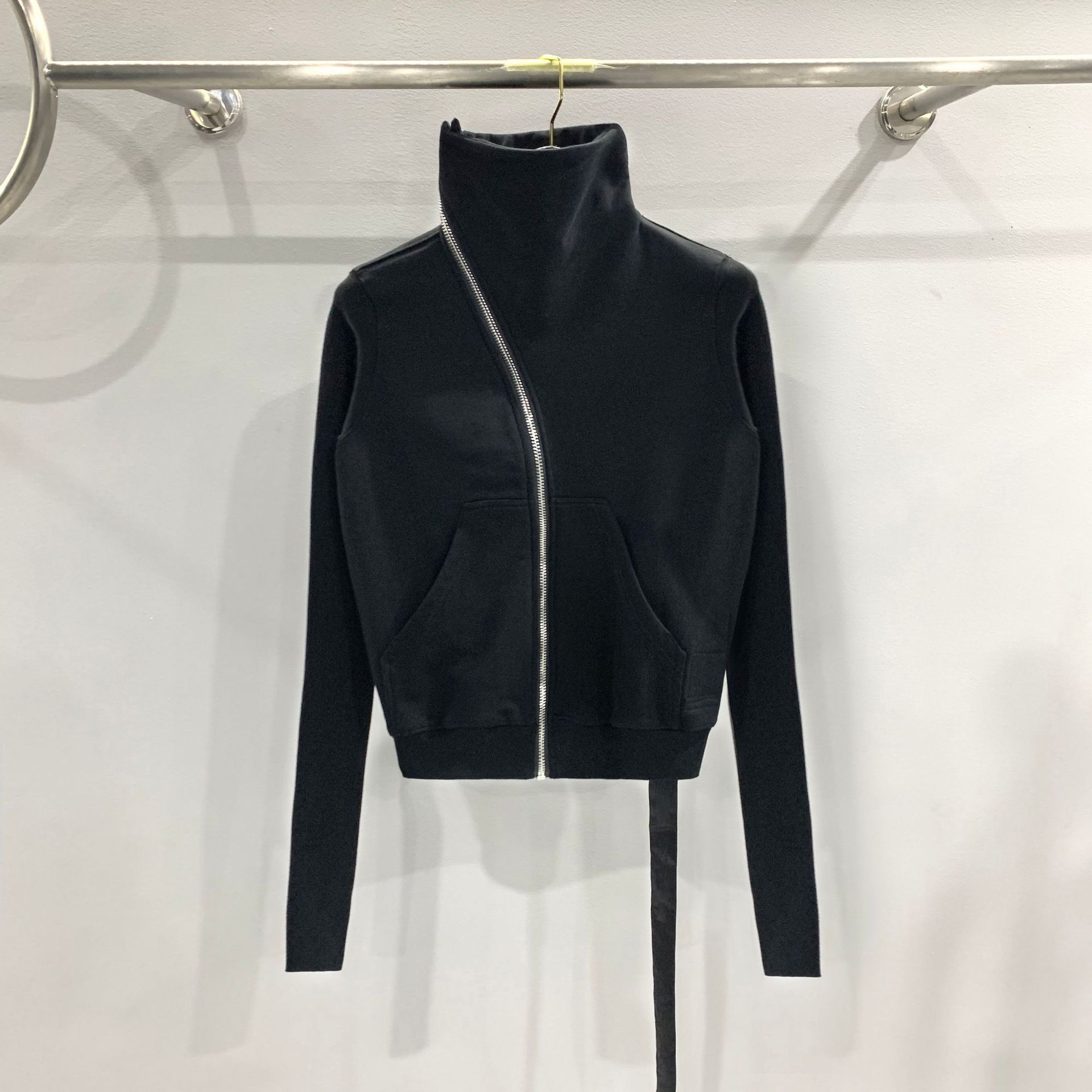 thumbnail for SUBHUMAN Women's Dark Style Compound Double Line Streamer Diagonal Zipper Turtleneck Cotton Brushed Sweatshirt Jacket