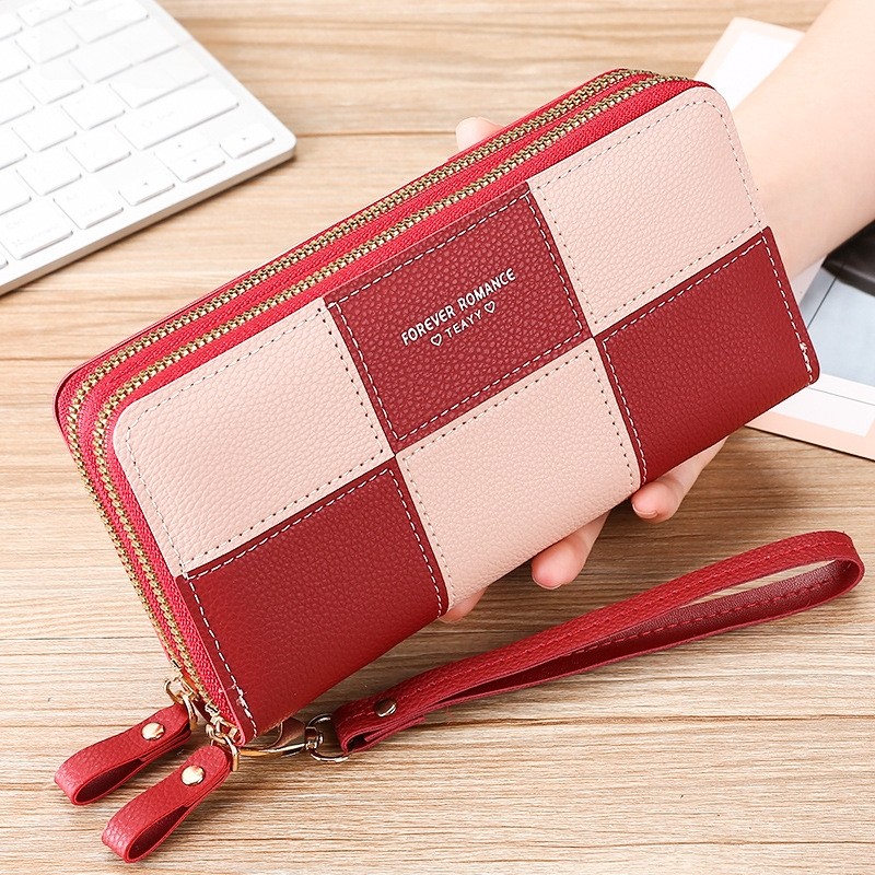2026新钱包女士长款高级感拼接简约双拉链大容量放手机手拿零皮夹,箱包皮具/热销女包/男包,钱包,淘宝优惠券,粉丝福利购,淘宝优惠卷