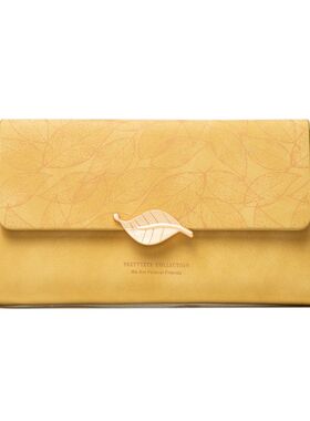 2025新女士钱包长款拉链叶子黄色聚旺招财大容量装银卡位手拿皮夹