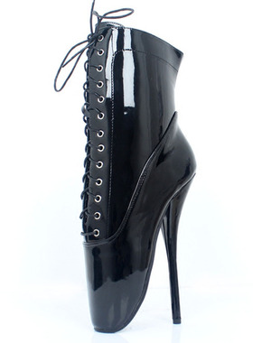 18厘米恨天高芭蕾舞短靴细跟尖头系带SM调教女王大码定制舞台演出