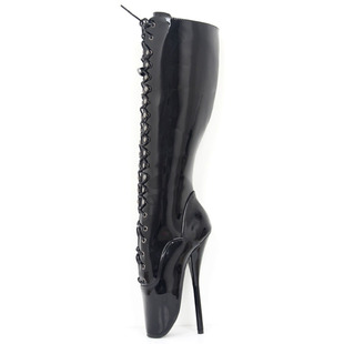 恨天高18厘米芭蕾舞高筒靴系带细跟SM女王禁锢调教情趣大码定制女