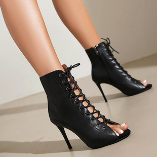 气质超高跟爵士舞鞋HEELS跳舞专用系带鱼嘴细跟大码定制欧美风女