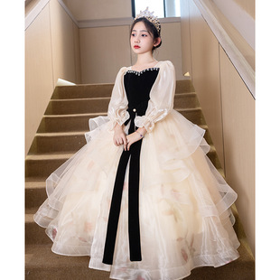 中大童高端女童连衣裙秋冬新款小女孩轻奢小众钢琴演奏舞蹈表演裙