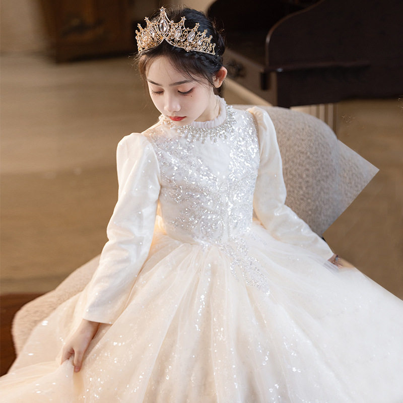 儿童走秀礼服女童连衣裙冬季新款大童胖妹妹公主裙舞蹈主持演出服