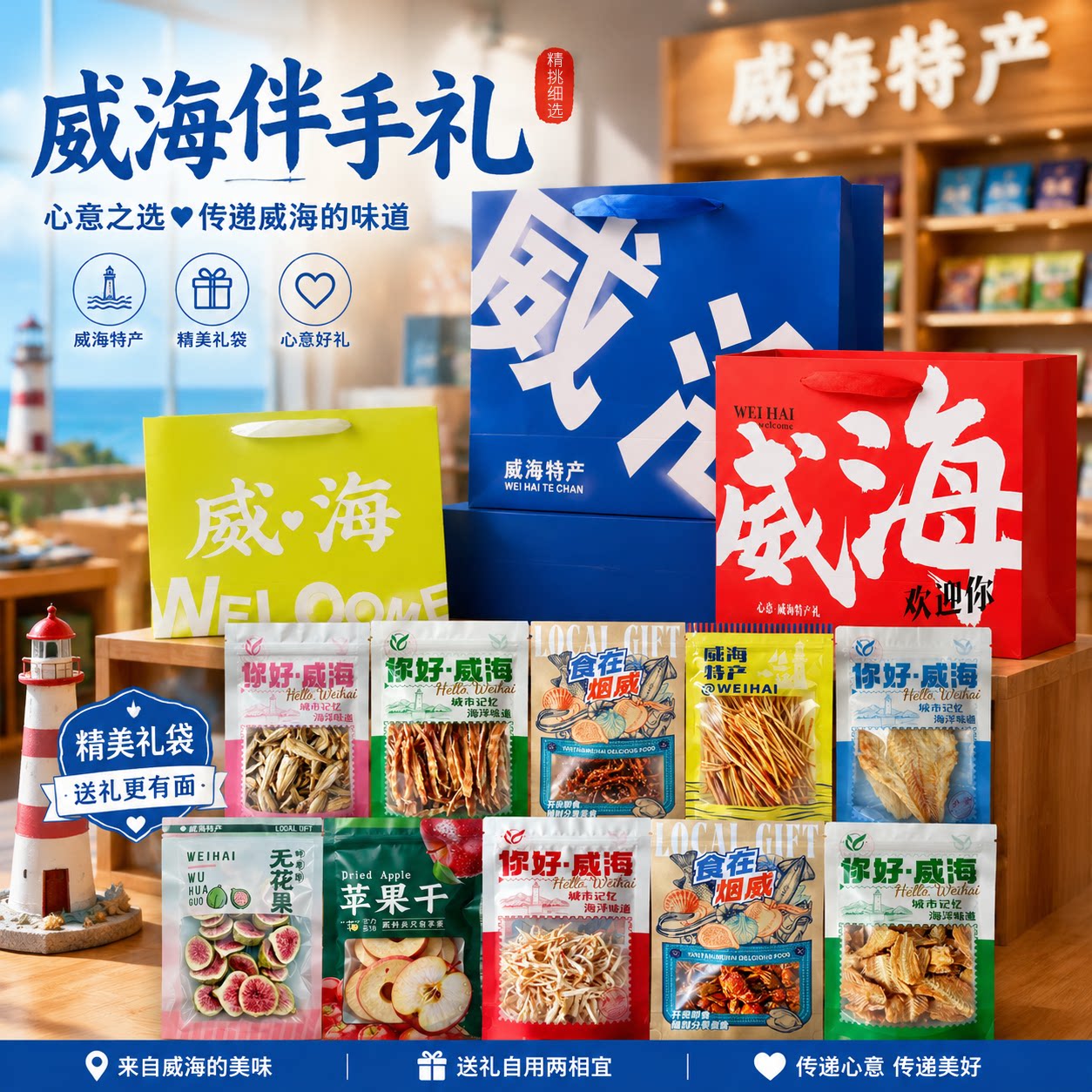 威海特产冻干无花果干烟台伴手礼烤鱼片鱿鱼条明太鱼丝香辣小螃蟹