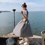 大货已出格子长款法式连衣裙087-Q112-P105-K158，女装连衣裙，柒柒家