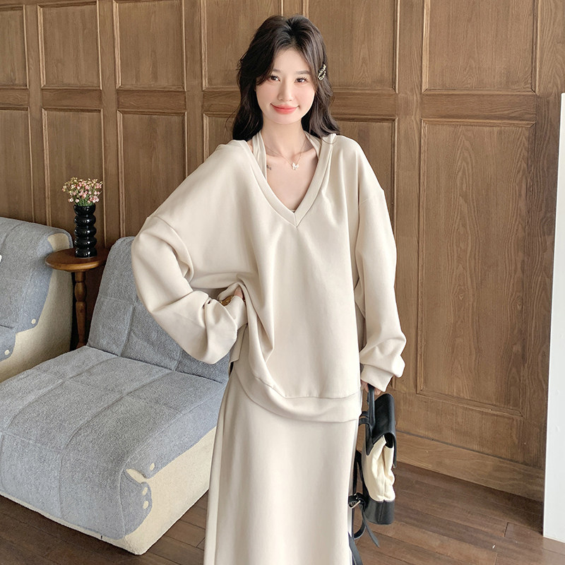 大货时尚套装卫衣+挂脖连衣裙两件套275-T88-P185-K258,女装运动套装,柒柒家
