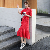 继续大货已出格子鱼尾连衣裙法式长裙087-Q80-P105-K158，女装连衣裙，柒柒家