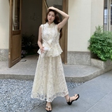 小香风穿搭时尚套装2025夏季新款收腰上衣高级感蕾丝半身裙两件套，商品下架区，柒柒家