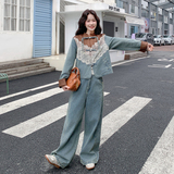 新款图大货已出牛仔拼接蕾丝新中式套装275-W812-P255-K398，女装套装/套裙，柒柒家