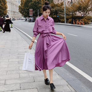 主推款大货已出 长款法式紫色连衣裙087-Q120-P115-K168,女装连衣裙,柒柒家