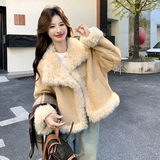 新款图大货已出皮毛一体短外套仿皮草275-W777-p225-k328，女装皮草，柒柒家