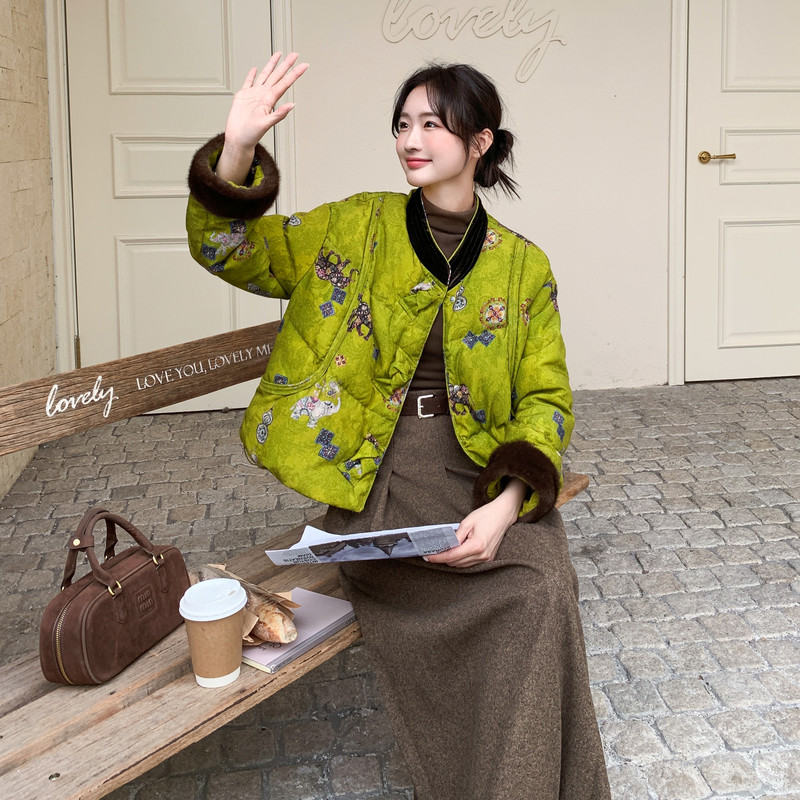 新款图大货已出印花新中式90白鸭绒羽绒服275-M767-P335-K458,女装羽绒服,柒柒家