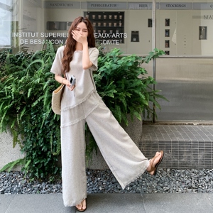时尚套装高腰休闲复古夏装垂感时尚短袖外穿显瘦宽松气质白色夏季图片