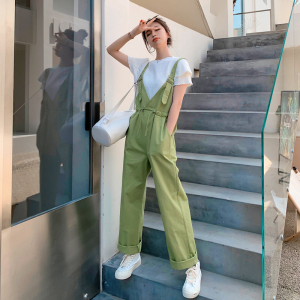 绿色休闲背带裤女夏季薄款韩版宽松2025新款高腰显瘦连体裤潮图片