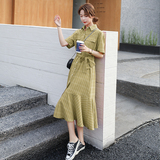 不断货鱼尾格子连衣裙长裙2C525-P105-K158，女装连衣裙，柒柒家