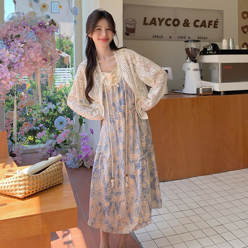 法式度假风吊带连衣裙女2025夏新款洋气减龄碎花裙上衣,女装连衣裙,柒柒家