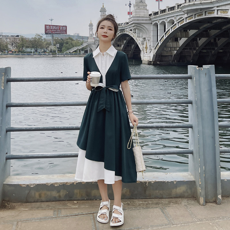 主推大货已出墨绿色法式长裙连衣裙087-Q146-P115-K168,女装连衣裙,柒柒家