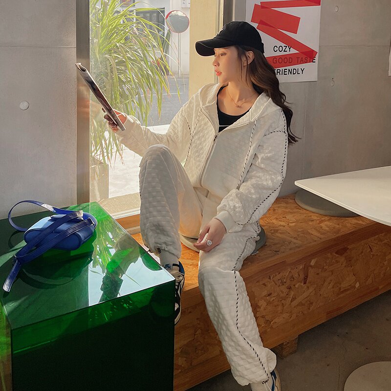 大货已出白色两件套休闲套装卫衣套装087-T36,女装套装/套裙,柒柒家